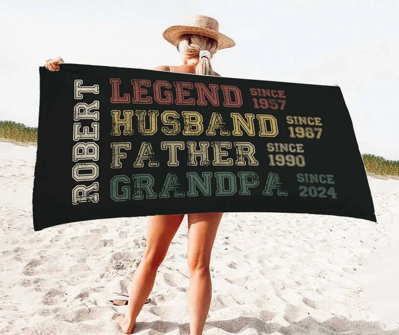 Custom Fathers Day Gift, Custom Legend Husband Dad Grandpa Beach Towel, Birthday Gift For Grandpa Papaw, Gifts for Daddy, Papa 12309760 - DiyGiftly