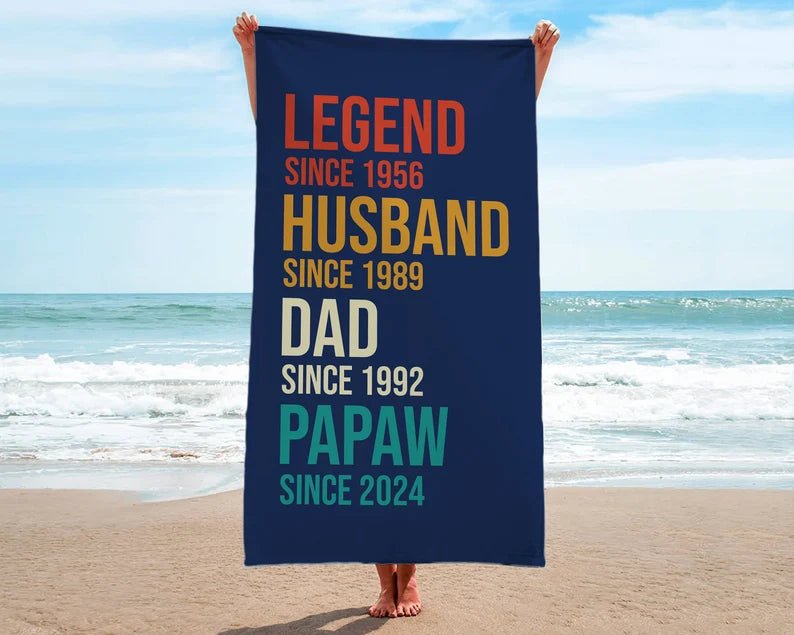 Custom Fathers Day Gift, Personalized Legend Husband Dad Grandpa Beach Towel, Gifts for Grandpa, Birthday Gift For Papa, Gift for dad 83844608 - DiyGiftly
