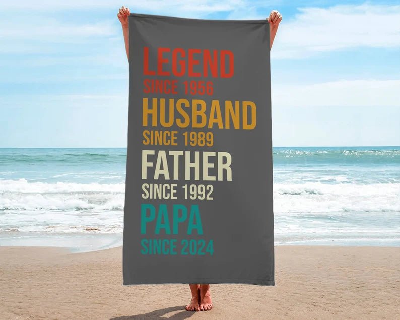 Custom Fathers Day Gift, Personalized Legend Husband Dad Grandpa Beach Towel, Gifts for Grandpa, Birthday Gift For Papa, Gift for dad 83844608 - DiyGiftly