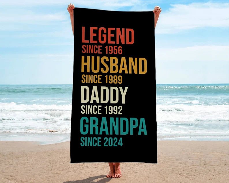 Custom Fathers Day Gift, Personalized Legend Husband Dad Grandpa Beach Towel, Gifts for Grandpa, Birthday Gift For Papa, Gift for dad 83844608 - DiyGiftly
