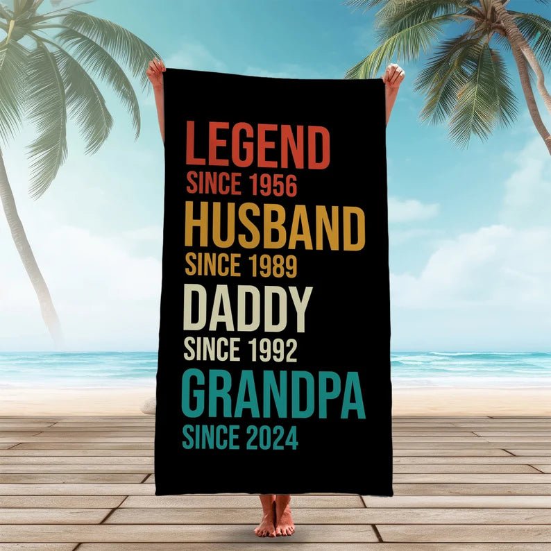 Custom Fathers Day Gift, Personalized Legend Husband Dad Grandpa Beach Towel, Gifts for Grandpa, Birthday Gift For Papa, Gift for dad 83844608 - DiyGiftly