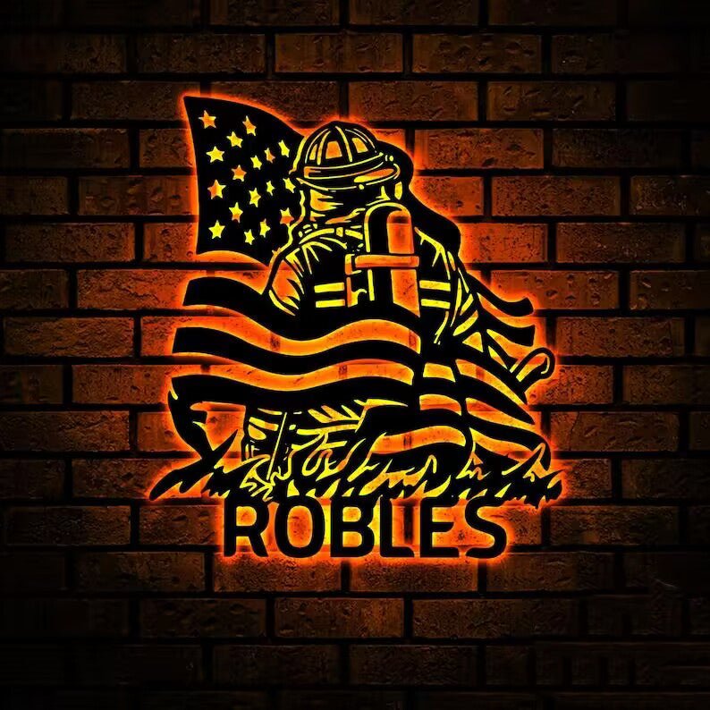 Custom Firefighter American Flag Metal Sign Personalized Fire Department Wall Art Hero Gift Decor 11335424 - DiyGiftly