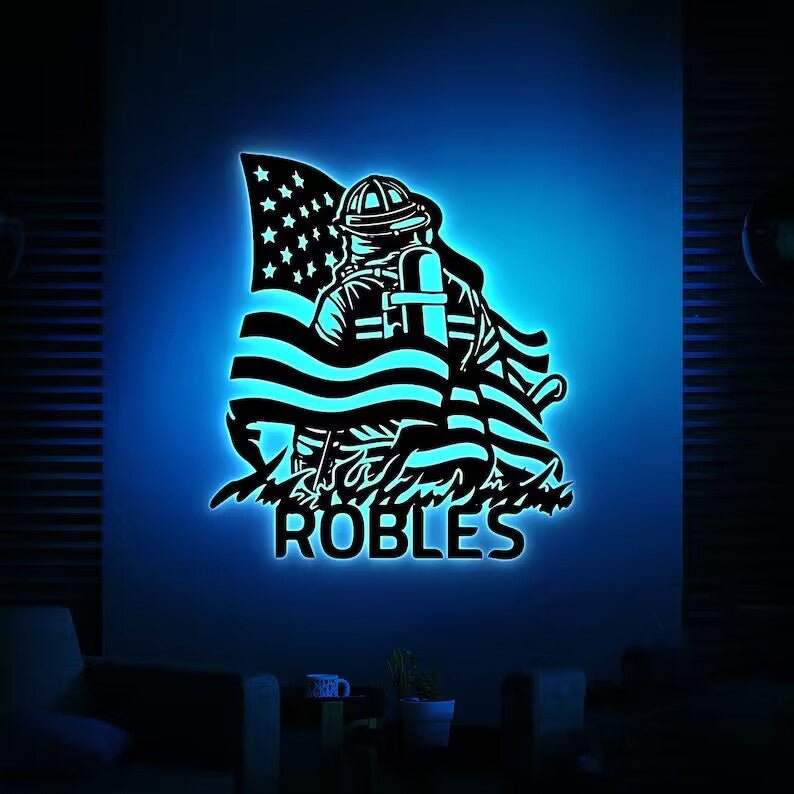 Custom Firefighter American Flag Metal Sign Personalized Fire Department Wall Art Hero Gift Decor 11335424 - DiyGiftly