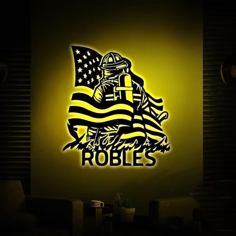 Custom Firefighter American Flag Metal Sign Personalized Fire Department Wall Art Hero Gift Decor 11335424 - DiyGiftly