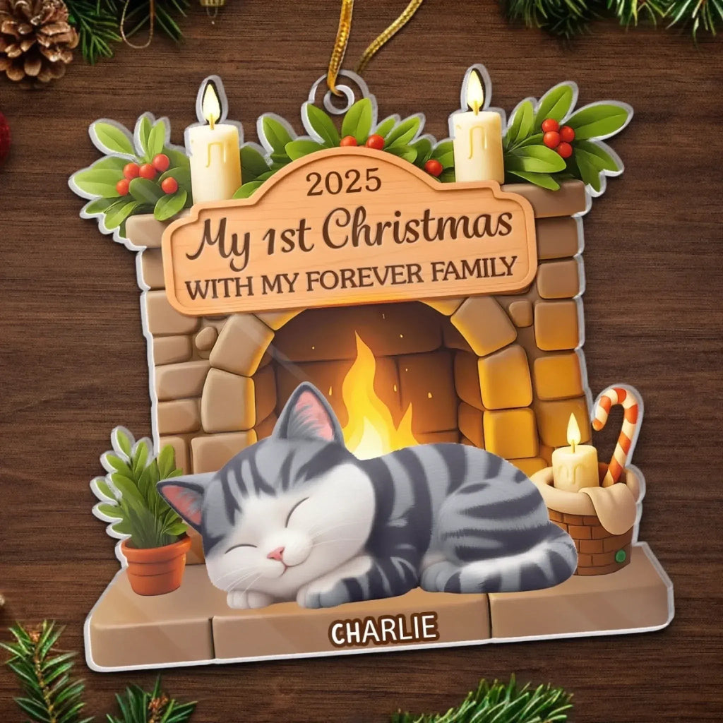 Custom First Christmas Acrylic Ornament - Personalized Christmas Birthday Gifts For Cat Lovers, Cat Mom And Dad - With My Forever Family 1046046 - DiyGiftly