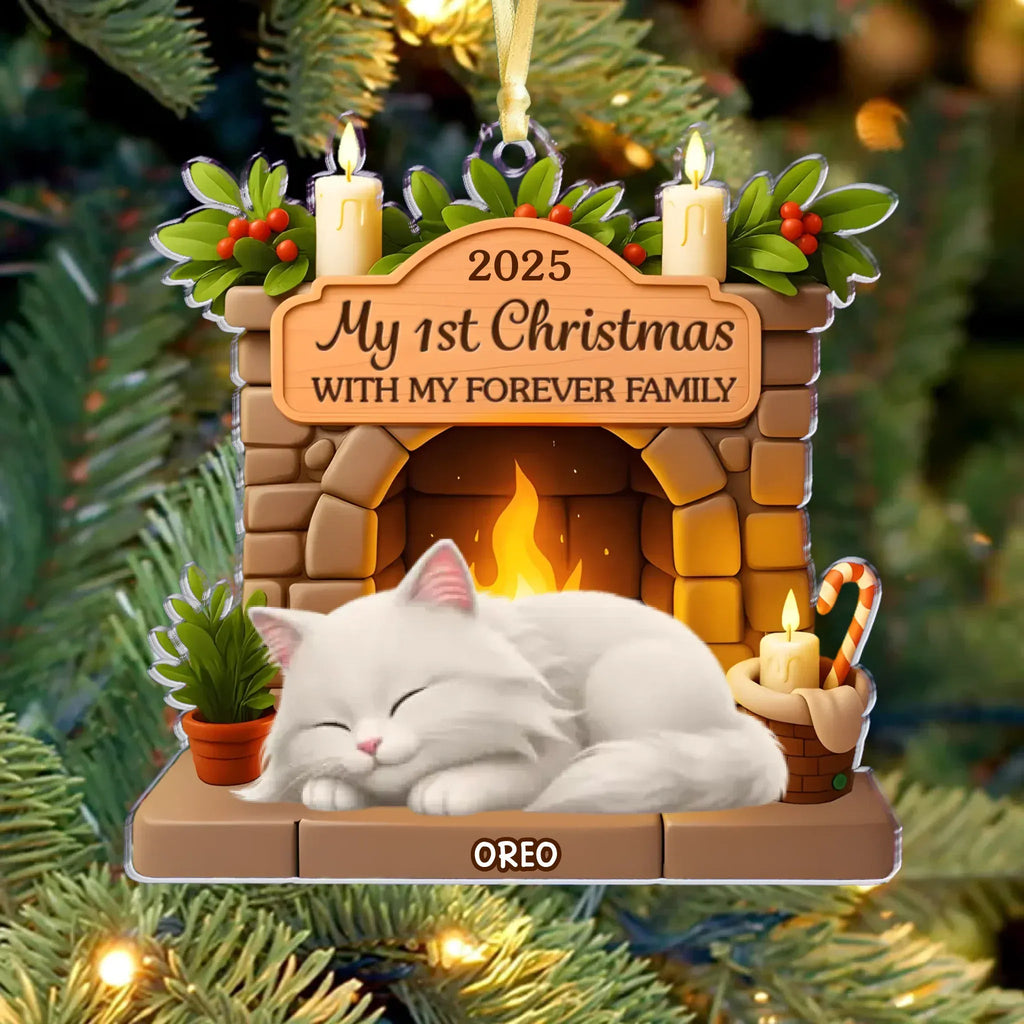 Custom First Christmas Acrylic Ornament - Personalized Christmas Birthday Gifts For Cat Lovers, Cat Mom And Dad - With My Forever Family 1046046 - DiyGiftly