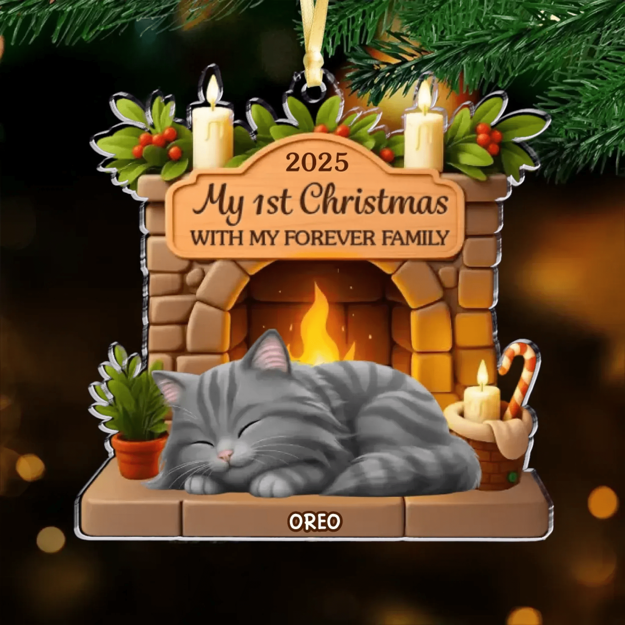 Custom First Christmas Acrylic Ornament - Personalized Christmas Birthday Gifts For Cat Lovers, Cat Mom And Dad - With My Forever Family 1046046 - DiyGiftly