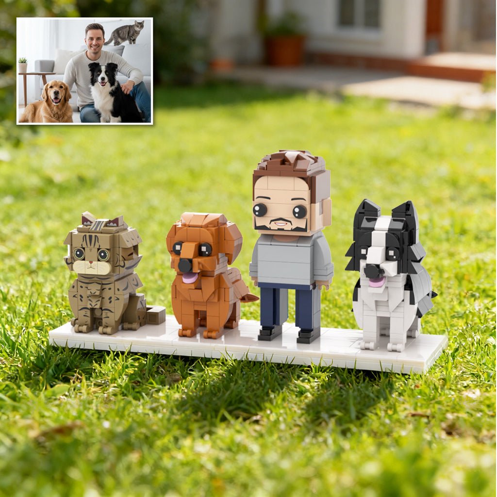 Custom Full - Body Brick Figures of 1 Person, 2 Dogs & 1 Cat Personalized Anniversary Gift Birthday Gift Christmas Gift - DiyGiftly