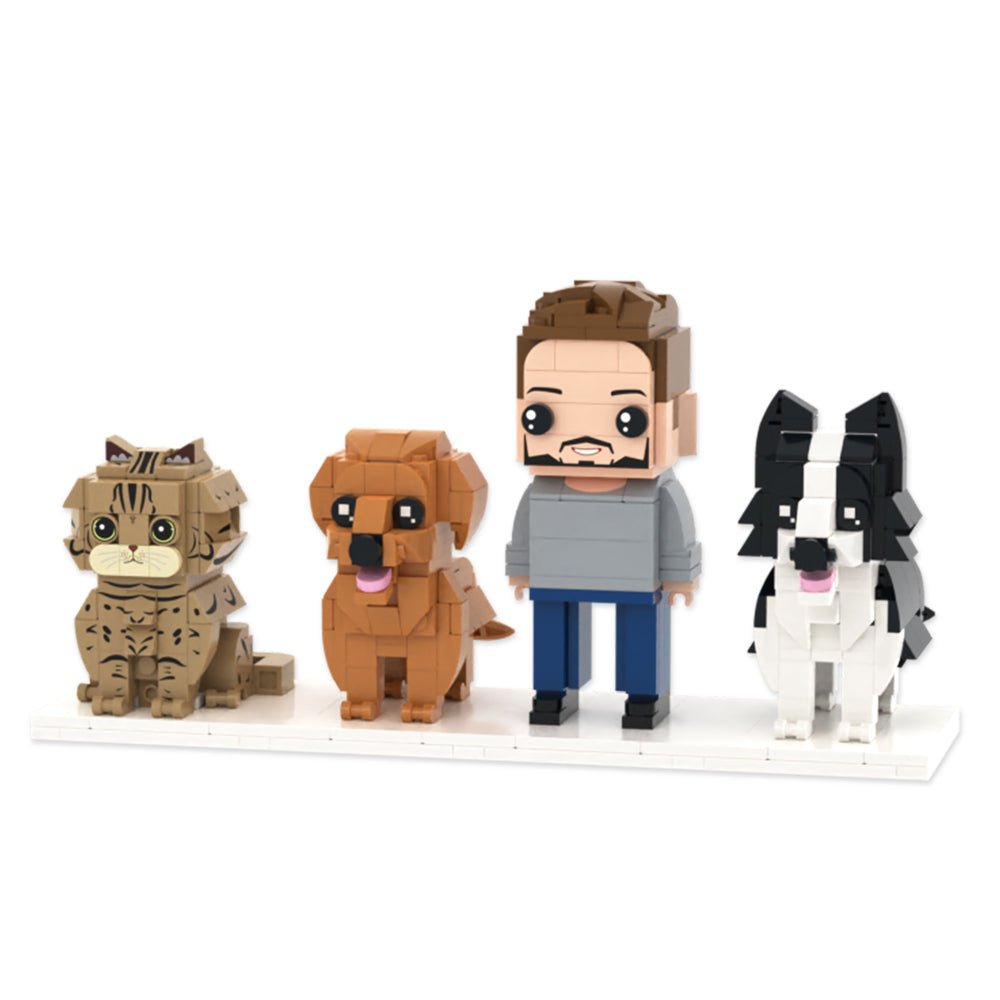 Custom Full - Body Brick Figures of 1 Person, 2 Dogs & 1 Cat Personalized Anniversary Gift Birthday Gift Christmas Gift - DiyGiftly