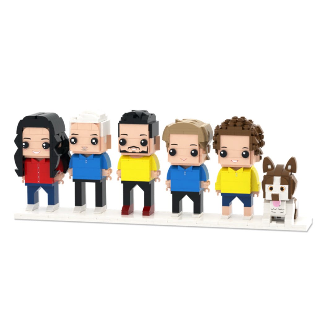 Custom Full - Body Brick Figures of 5 People and 1 Dog Personalized Birthday Gift Anniversary Gift - DiyGiftly