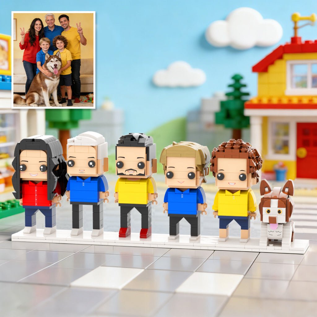 Custom Full - Body Brick Figures of 5 People and 1 Dog Personalized Birthday Gift Anniversary Gift - DiyGiftly