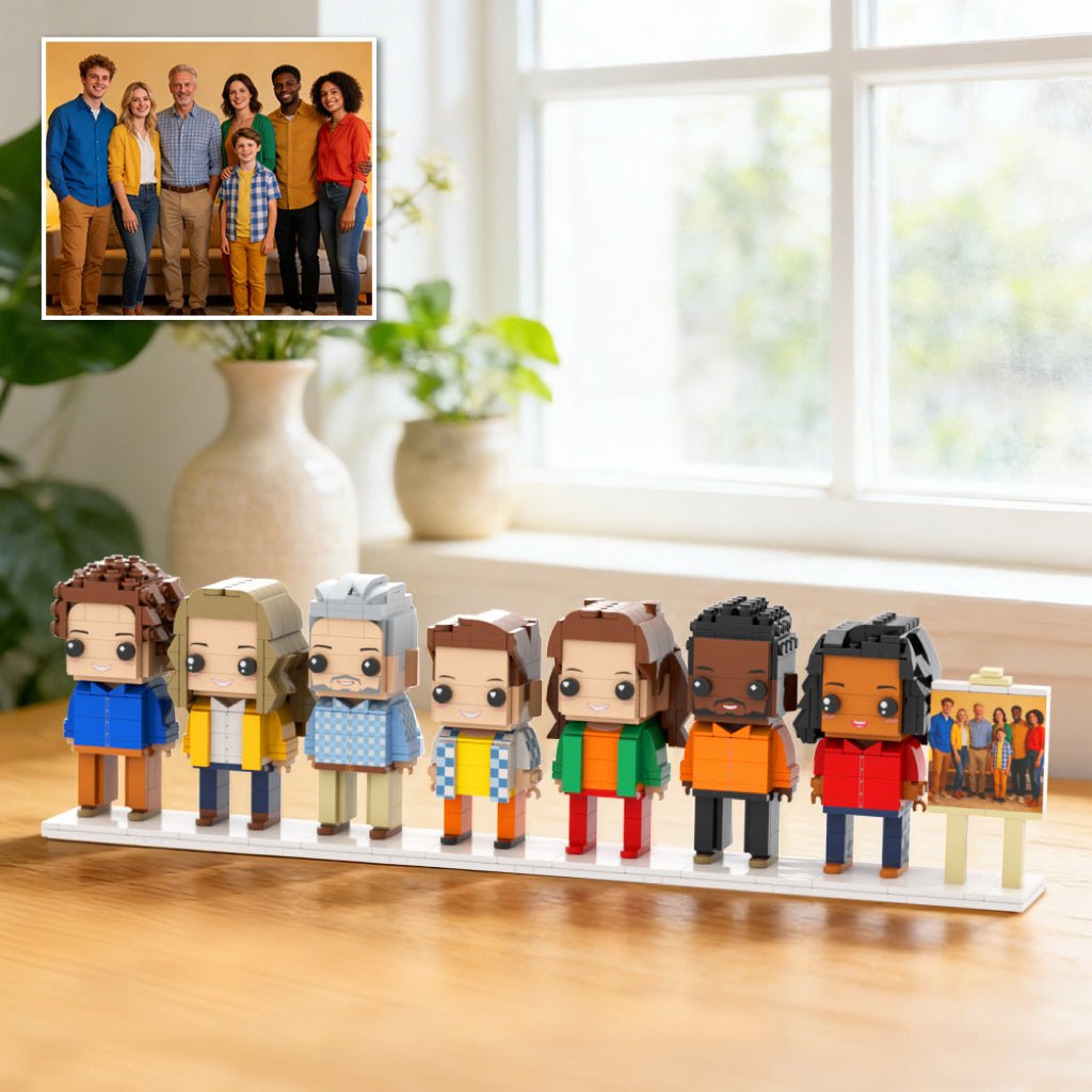 Custom Full - Body Brick Figures of 7 People with Frame Personalized Anniversary Gift Birthday Gift - DiyGiftly