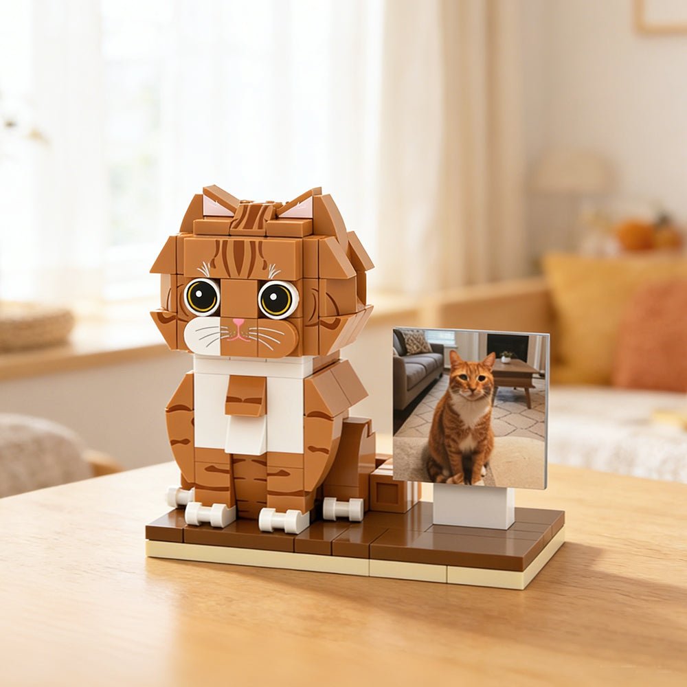 Custom Full - Body Cute Brick Figures of 1 Cat with Frame Personalized Anniversary Gift Birthday Gift Christmas Gift for Pet Lover - DiyGiftly