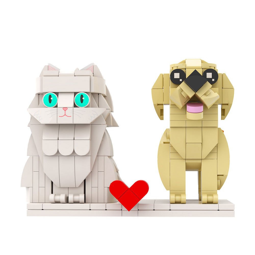 Custom Full - Body Cute Brick Figures of 1 Dog & 1 Cat Personalized Anniversary Gift Birthday Gift Christmas Gift for Pet Lover - DiyGiftly