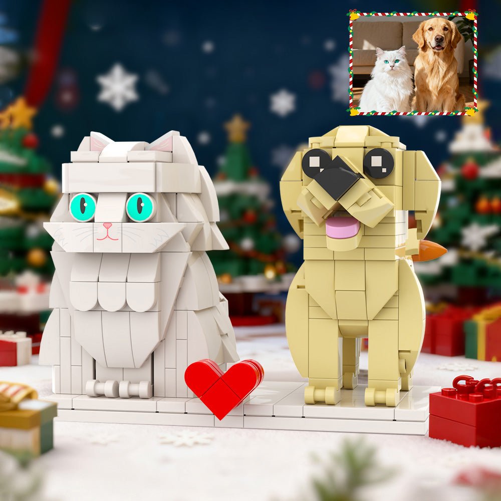 Custom Full - Body Cute Brick Figures of 1 Dog & 1 Cat Personalized Anniversary Gift Birthday Gift Christmas Gift for Pet Lover - DiyGiftly