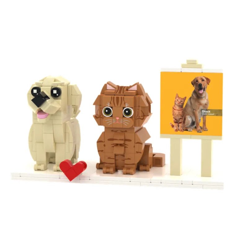 Custom Full - Body Cute Brick Figures of 1 Dog & 1 Cat with Frame Personalized Anniversary Gift Birthday Gift Christmas Gift for Pet Lover - DiyGiftly