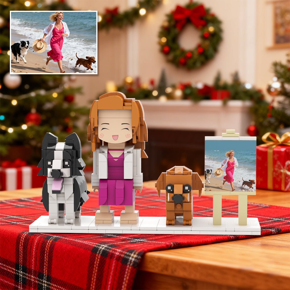 Custom Full - Body Cute Brick Figures of 1 Person and 2 Dogs with Frame Personalized Anniversary Gift Birthday Gift Christmas Gift - DiyGiftly