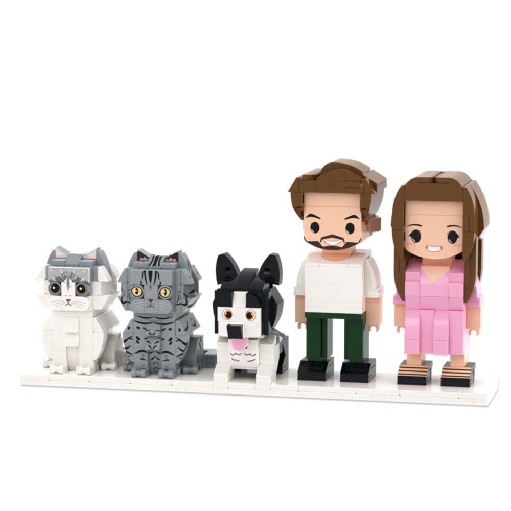 Custom Full - Body Cute Brick Figures of 2 People, 1 Dog & 2 Cats Personalized Anniversary Gift Birthday Gift Christmas Gift for Pet Lover - DiyGiftly