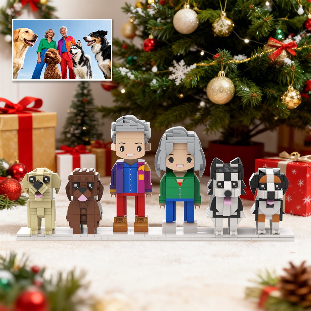 Custom Full - Body Cute Brick Figures of 2 People and 4 Dogs Personalized Anniversary Gift Birthday Gift Christmas Gift - DiyGiftly