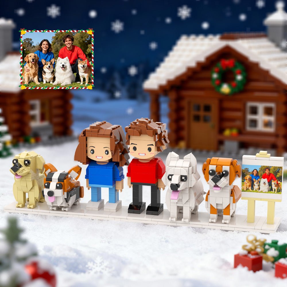 Custom Full - Body Cute Brick Figures of 2 People and 4 Dogs with Frame Personalized Anniversary Gift Birthday Gift Christmas Gift - DiyGiftly