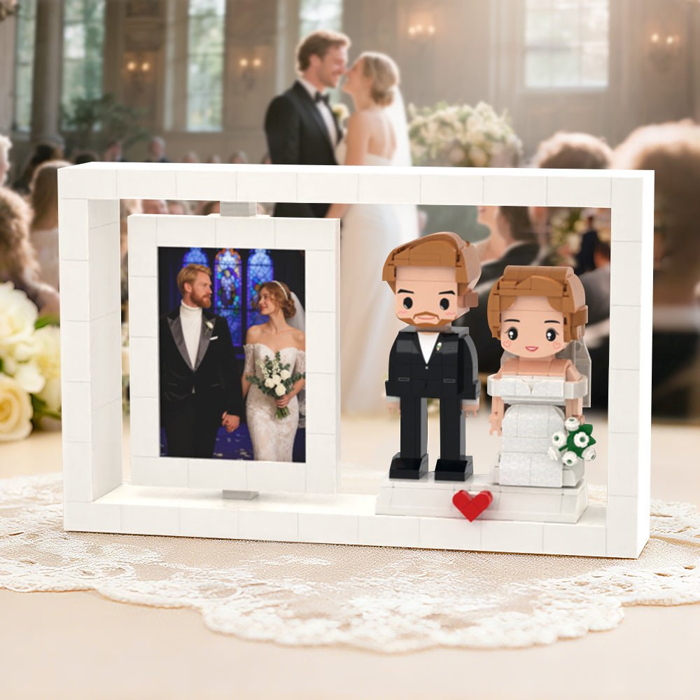 Custom Full - Body Cute Brick Figures of 2 People with Frame Personalized Anniversary Gift Wedding Gift - DiyGiftly