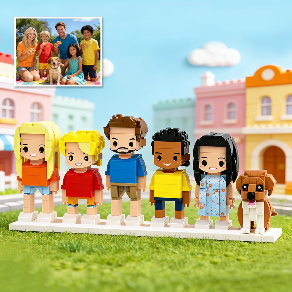 Custom Full - Body Cute Brick Figures of 5 People and 1 Dog Personalized Birthday Gift Anniversary Gift - DiyGiftly