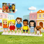 Custom Full - Body Cute Brick Figures of 5 People and 1 Dog Personalized Birthday Gift Anniversary Gift - DiyGiftly