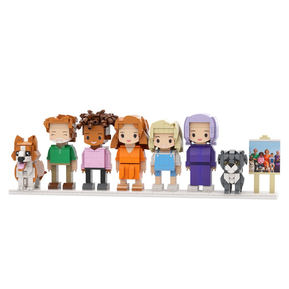 Custom Full - Body Cute Brick Figures of 5 People and 2 Dogs with Frame Personalized Anniversary Gift Birthday Gift Christmas Gift - DiyGiftly