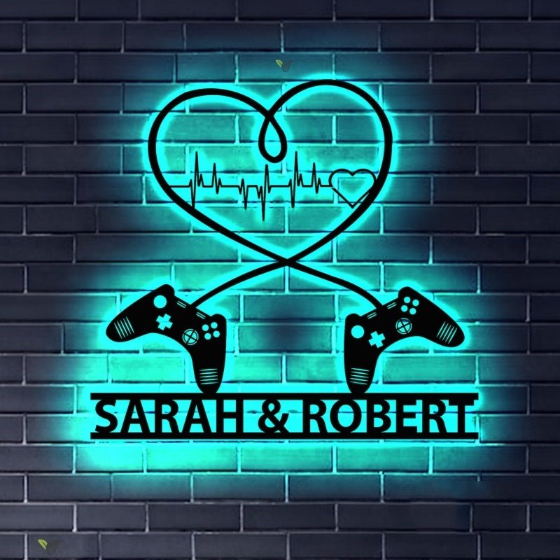 Custom Game Couple Metal Lights – Personalized Gamer Couple LED Wall Lamp, Name Sign Decor, Unique Gaming Gift 777600 - DiyGiftly