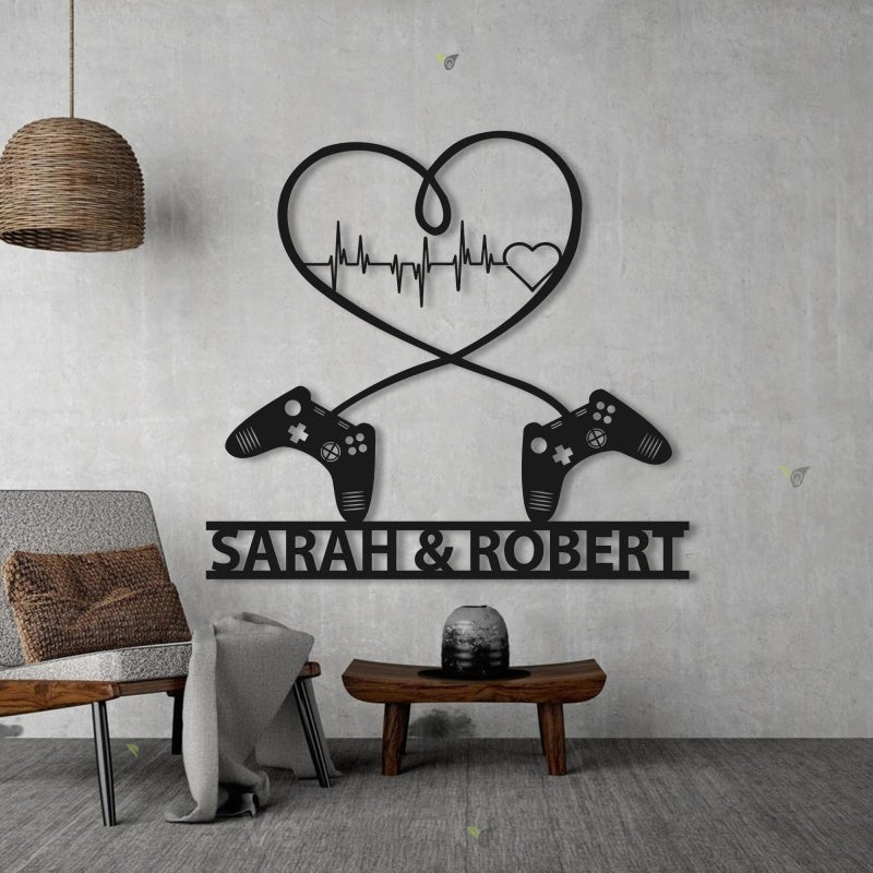Custom Game Couple Metal Lights – Personalized Gamer Couple LED Wall Lamp, Name Sign Decor, Unique Gaming Gift 777600 - DiyGiftly