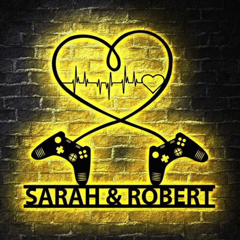 Custom Game Couple Metal Lights – Personalized Gamer Couple LED Wall Lamp, Name Sign Decor, Unique Gaming Gift 777600 - DiyGiftly