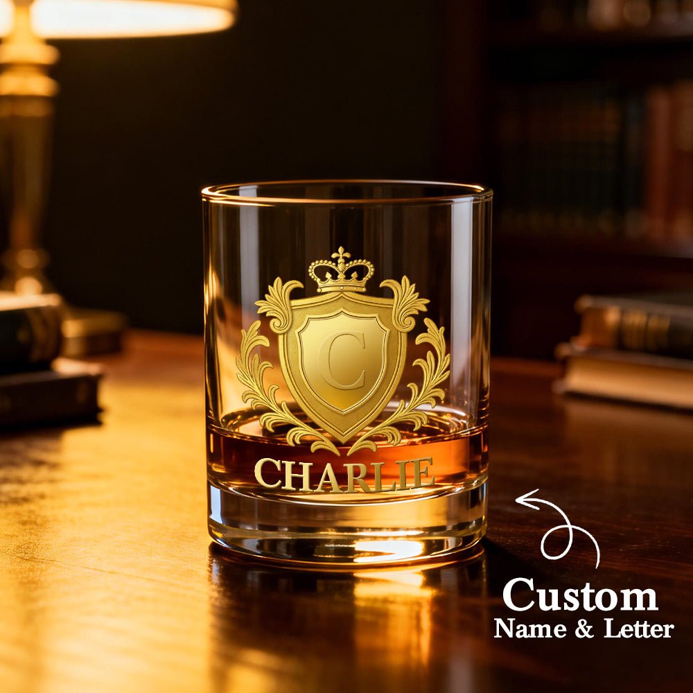 Custom Golden 2D Flat Printing Badge 10 oz Rock Whiskey Glass Birthday Gift - Cheers with Legendary Man - DiyGiftly