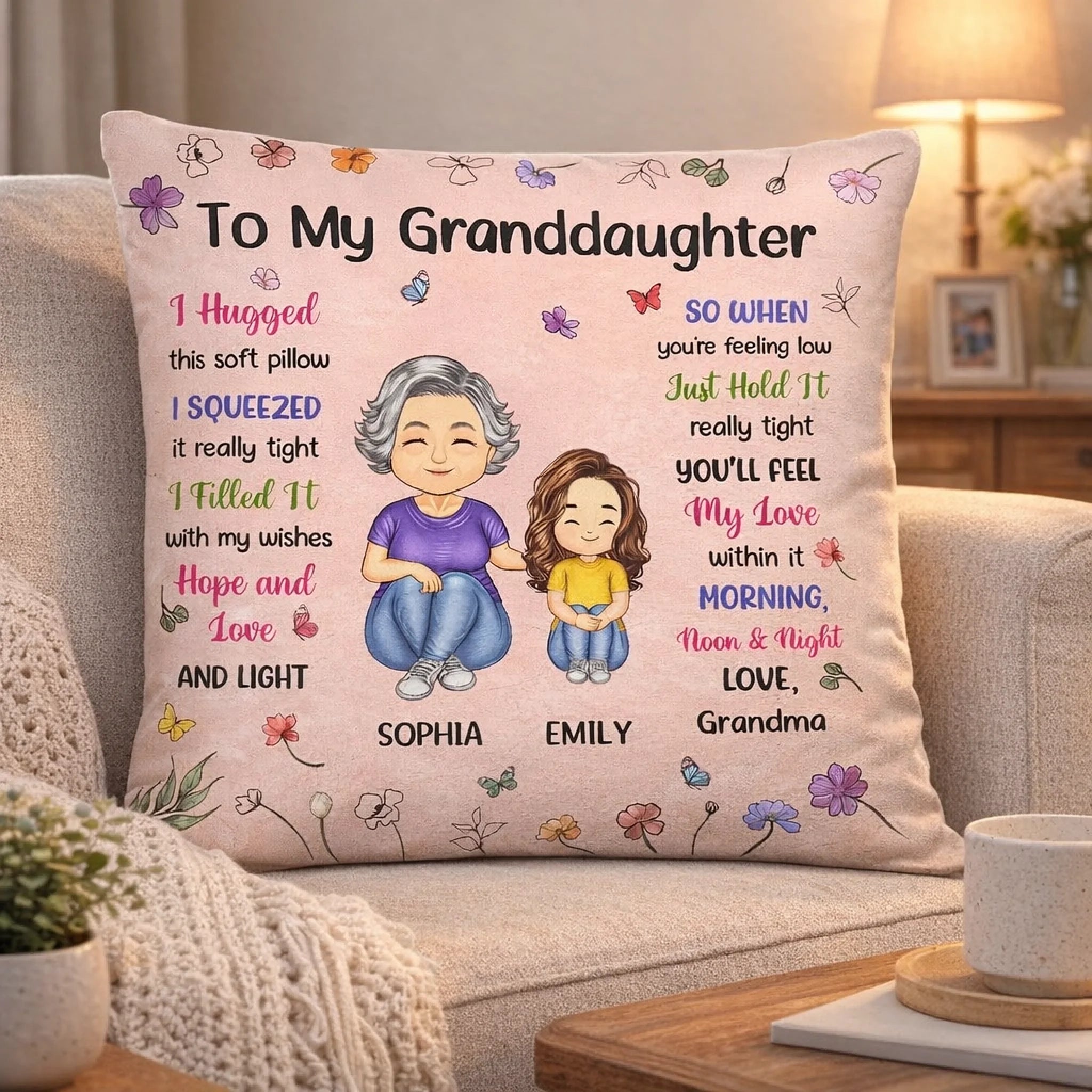 Custom Grandma & Granddaughter Pillow - Personalized Pillow - DiyGiftly
