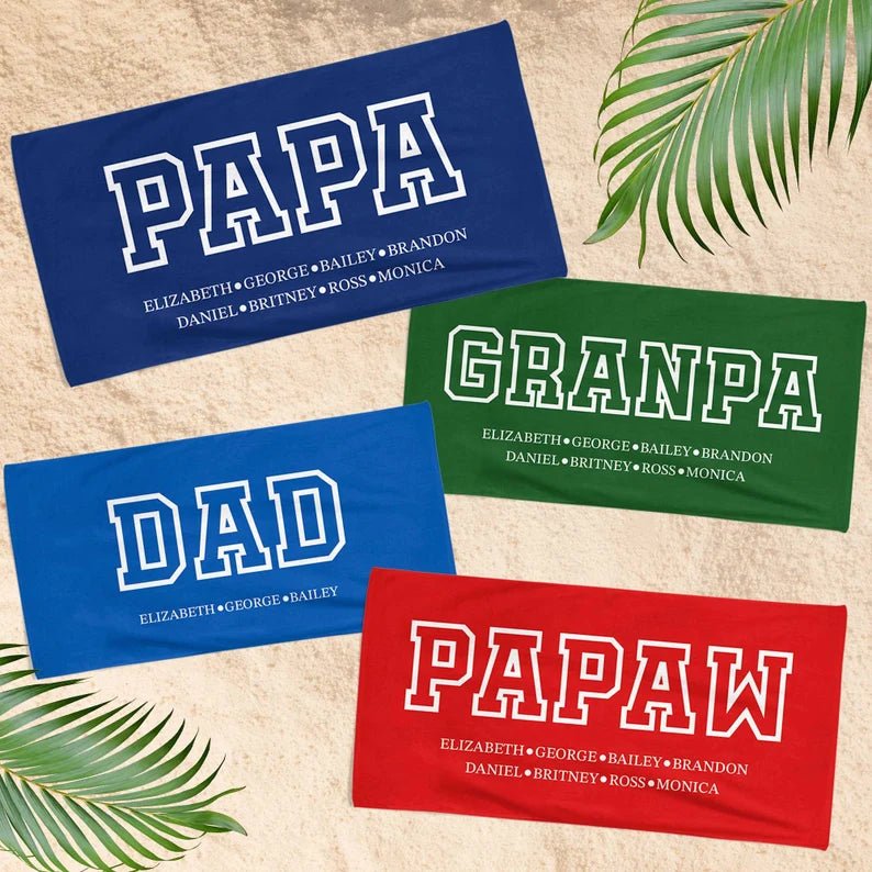 Custom Grandpa Dad Papa Beach Towel, Birthday Gift For Grandpa Papaw, Gift for Daddy, Grandkids Name Papa Dad Pool Towel, Christmas Gift 63862784 - DiyGiftly