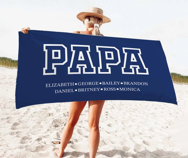 Custom Grandpa Dad Papa Beach Towel, Birthday Gift For Grandpa Papaw, Gift for Daddy, Grandkids Name Papa Dad Pool Towel, Christmas Gift 63862784 - DiyGiftly