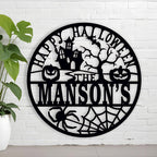 Custom Halloween Themed Last Name Metal Sign – Personalized Family Name Plaque with Pumpkin, Bat & Spider for Porch, Yard, or Haunted House 4861824 - DiyGiftly