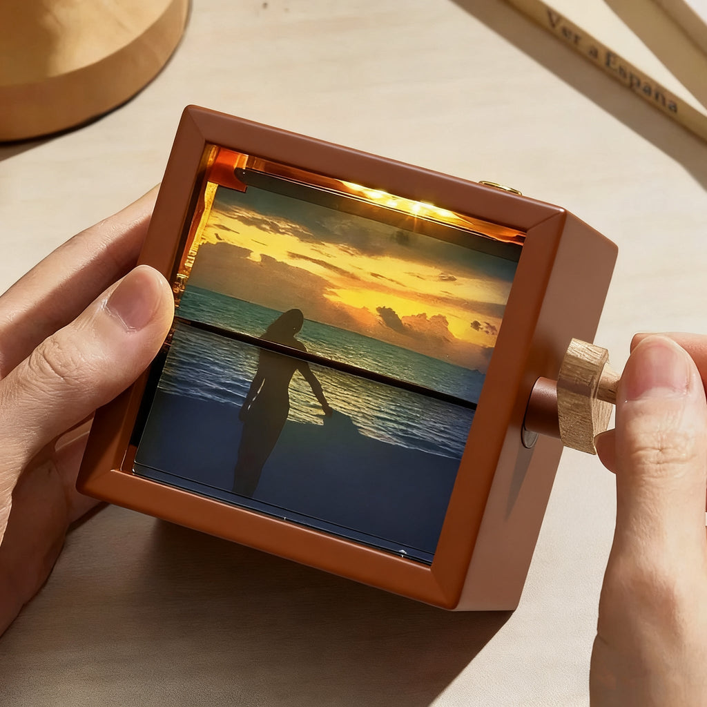 Custom Hand - cranked Flipbook Frame Animation Machine Valentine's Day Gift Detachable Photos Hand Motion Photo Album Brown Handicrafts - DiyGiftly