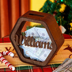 Custom Hexagonal Wood Piggy Bank with Name - DiyGiftly