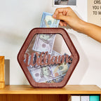 Custom Hexagonal Wood Piggy Bank with Name - DiyGiftly