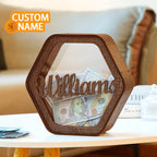 Custom Hexagonal Wood Piggy Bank with Name - DiyGiftly
