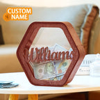 Custom Hexagonal Wood Piggy Bank with Name - DiyGiftly