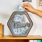 Custom Hexagonal Wood Piggy Bank with Name - DiyGiftly