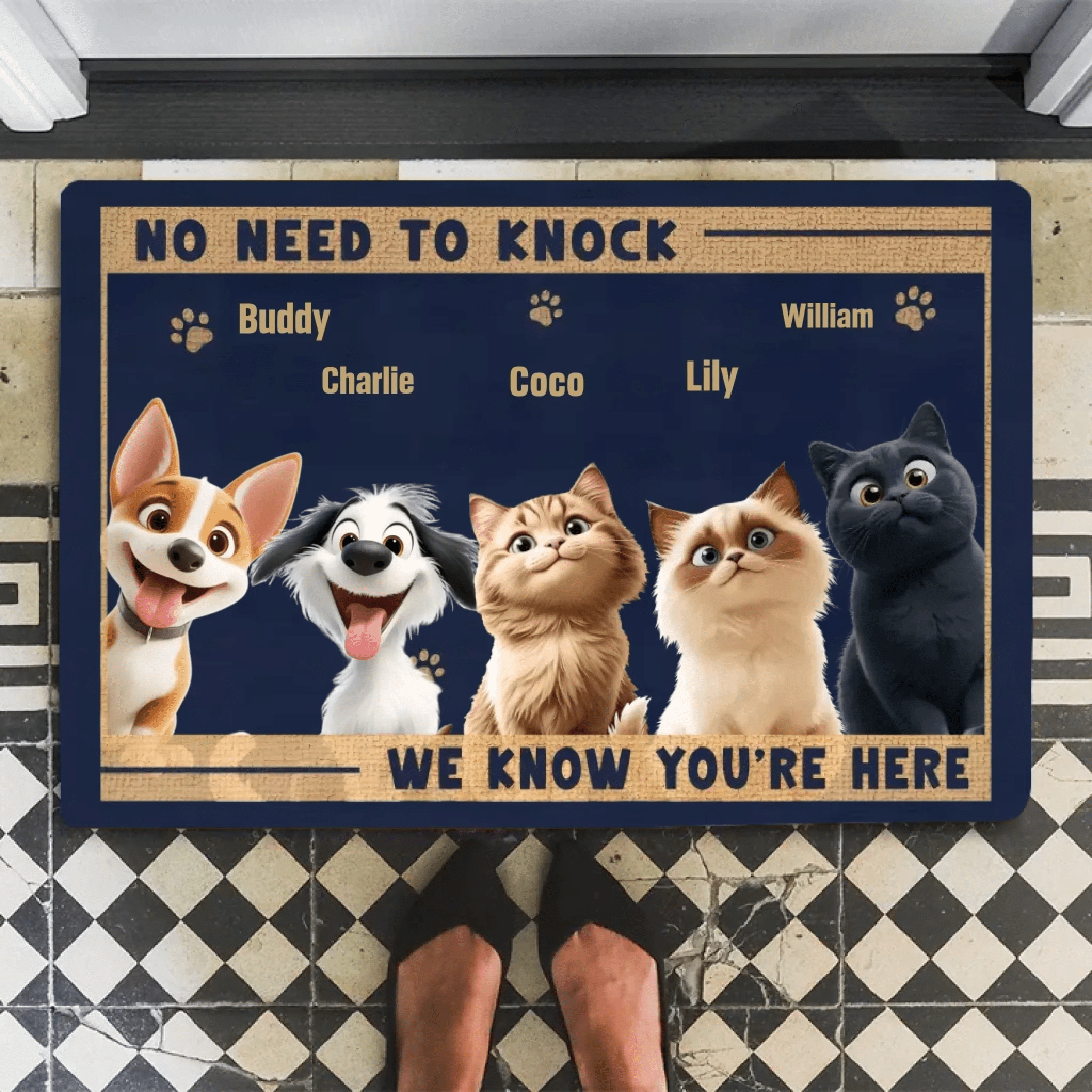 Custom Home Decor Decorative Mat - Personalized Birthday Gifts For Dog Cat Lovers, Dog Dad And Mom, Cat Owners - Paws Before People In This Happy Home 1047151 - DiyGiftly