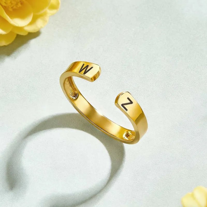 Custom Initial Couple Adjustable Ring Personalized Letter Ring Minimalist Open Design Two Letter Partner Rings - DiyGiftly