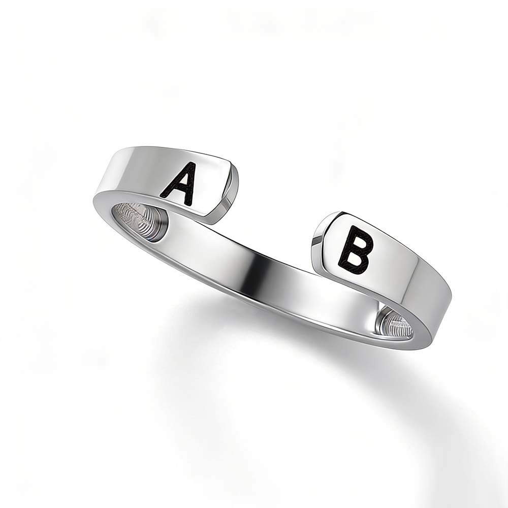 Custom Initial Couple Adjustable Ring Personalized Letter Ring Minimalist Open Design Two Letter Partner Rings - DiyGiftly