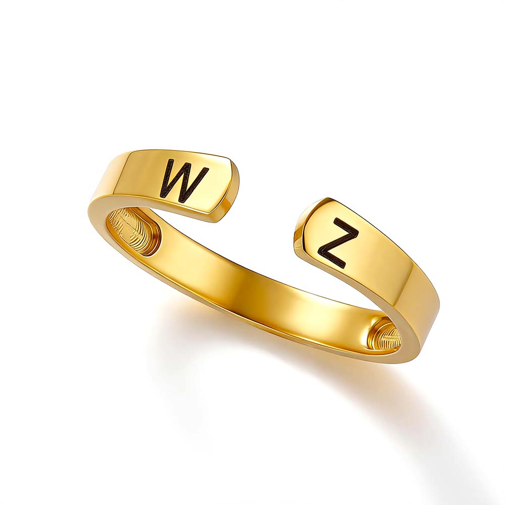 Custom Initial Couple Adjustable Ring Personalized Letter Ring Minimalist Open Design Two Letter Partner Rings - DiyGiftly