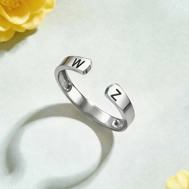 Custom Initial Couple Adjustable Ring Personalized Letter Ring Minimalist Open Design Two Letter Partner Rings - DiyGiftly