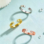 Custom Initial Couple Adjustable Ring Personalized Letter Ring Minimalist Open Design Two Letter Partner Rings - DiyGiftly