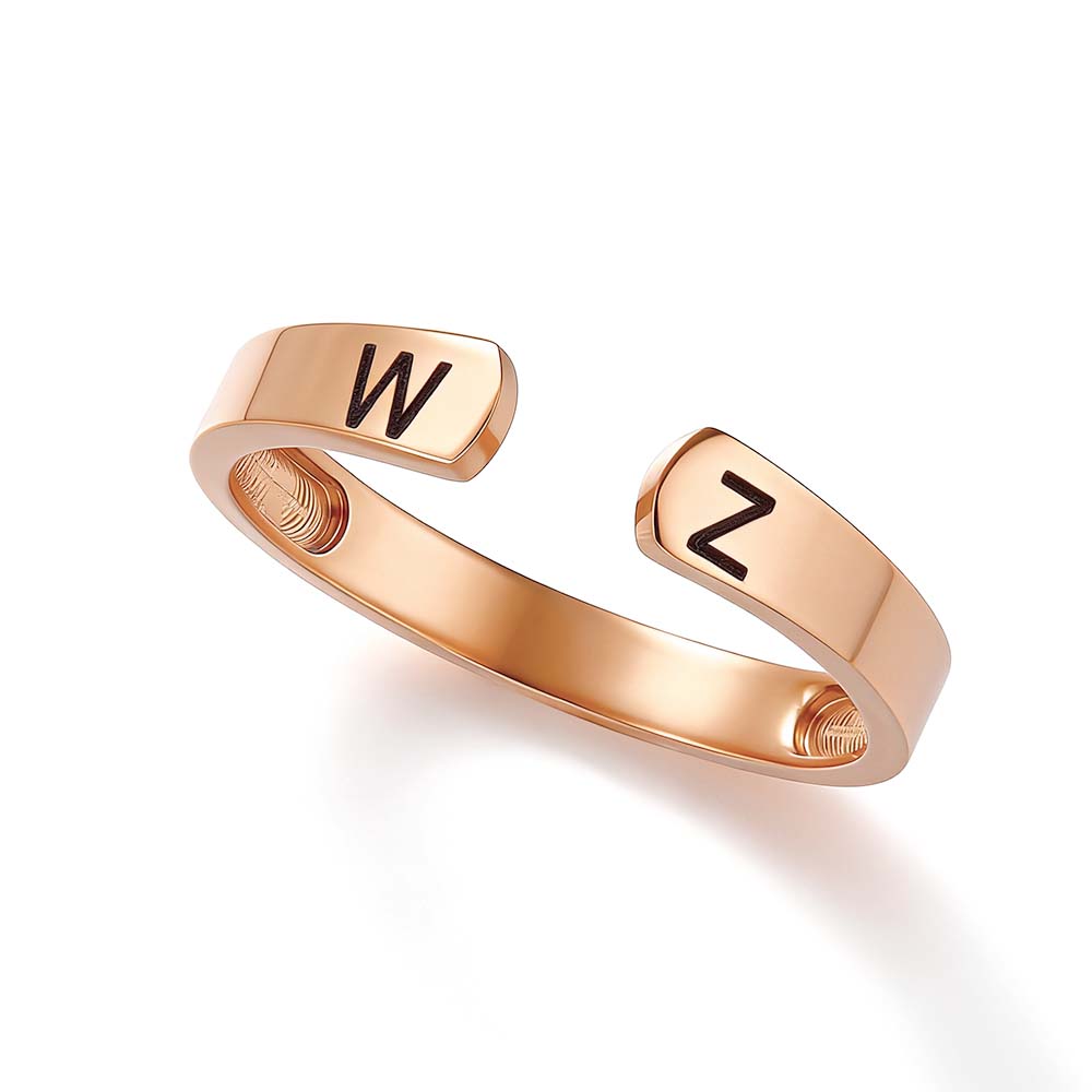 Custom Initial Couple Adjustable Ring Personalized Letter Ring Minimalist Open Design Two Letter Partner Rings - DiyGiftly