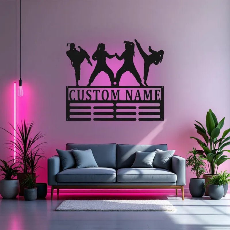 Custom Karate Women Medal Holder with LED Light – Personalized Martial Arts Wall or Shelf Display for Female Karate Students, Home Gym, or Dojo, Unique Gift for Women Martial Arts Enthusiasts 10800640 - DiyGiftly